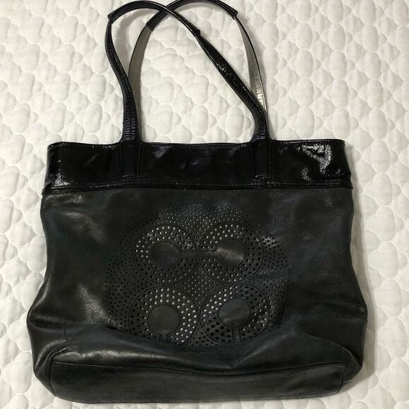Coach Black Leather and Patent Tote Handbag - Picture 6 of 8
